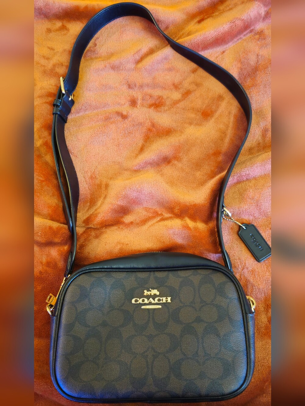 Coach Brown Monogram Crossbody with Gold Logo
